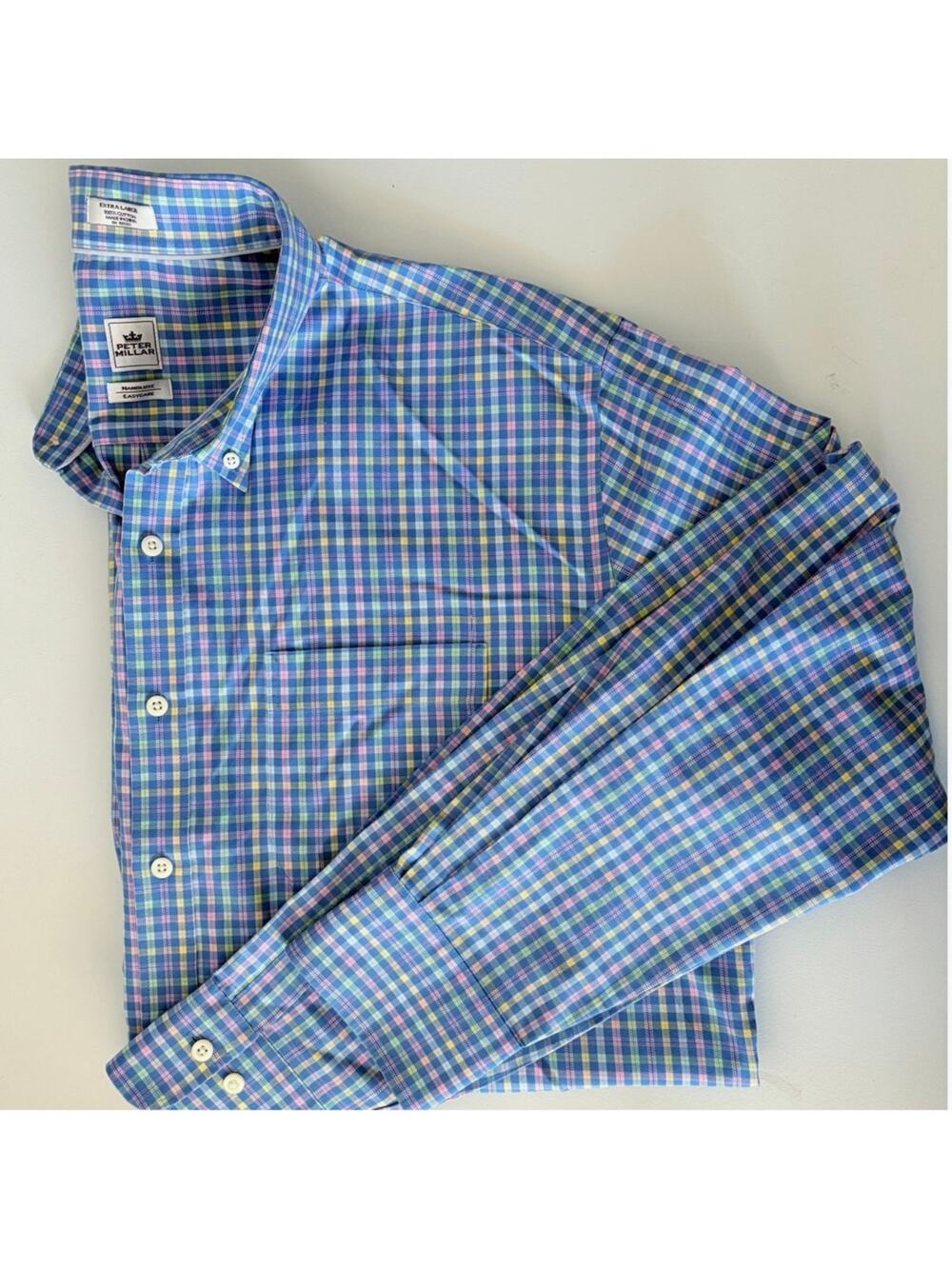 Peter Millar Blue plaid button up golf collegiate coastal preppy vacation work